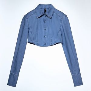 Zara shoulder pad denim shirt light blue